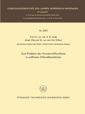 cover image of Zum Problem der Viruseiweißsynthese in zellfreien Chlorellasystemen